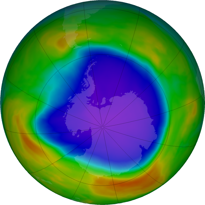 Antarctic ozone map for 16 October 2018